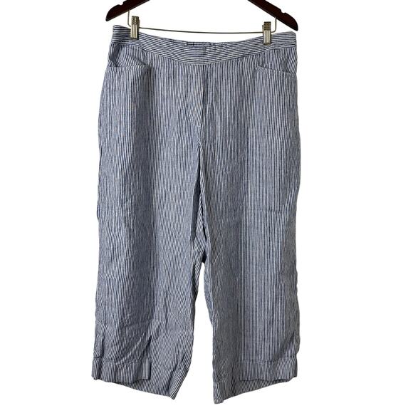 P Lg J Jill Love Linen Striped Cropped Pants 100% Linen Coastal Lagenlook Preppy - Picture 1 of 5